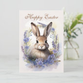 Boho Bunny Bliss: Glückliche Osterwünsche Feiertagskarte (Stehend Vorderseite)
