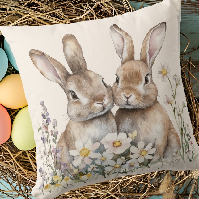 Boho Bunny Cream Watercolor Kissen (Boho Bunny Cream Watercolor Throw Pillow)