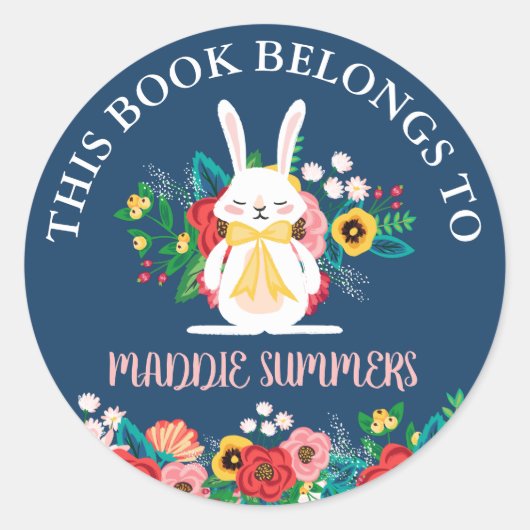Boho Bunny | Floral Dieses Buch gehört zu Runder Aufkleber (Vorderseite)