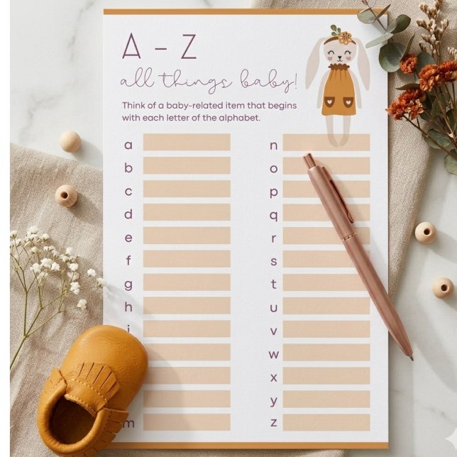 Boho Bunny Florale Babyparty-Aktivität (Baby shower game)