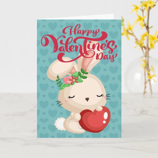 Boho Bunny Happy Valentine's Day Karte (Gelbe Blume)