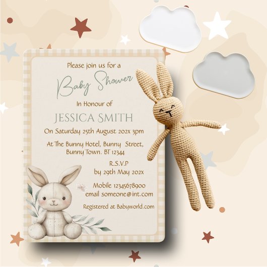 Boho Bunny Neutral Baby Shower Invitation Einladung