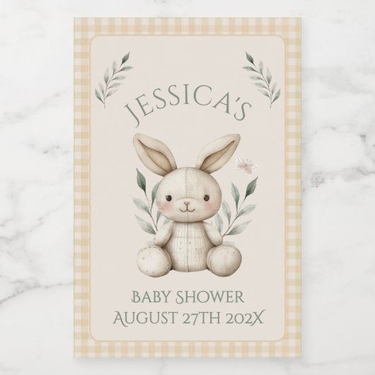 ~Boho Bunny Neutral Baby Shower Weinetikett (Einzelnes Label)