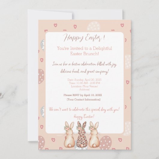 Boho Bunny Personalisiert Ostern Brunch Einladung (Vorderseite)