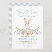 Boho Bunny Rabbit Blue Boy Baby Dusche Einladung (Vorne/Hinten)