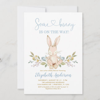 Boho Bunny Rabbit Blue Boy Baby Dusche Einladung