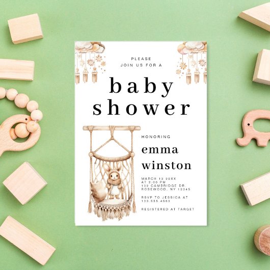 Boho Bunny Rabbit Kinderzimmer Babydusche Einladung