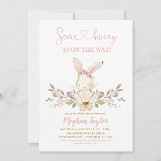 Boho Bunny Rabbit Pink Girl Babydusche Einladung
