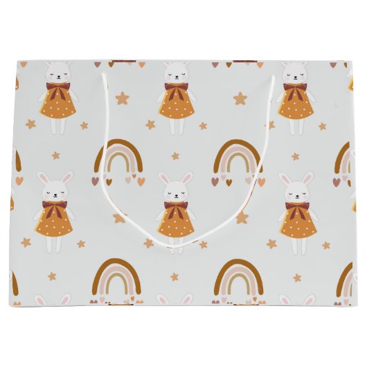 Boho Bunny Rabbit und Rainbow Große Geschenktüte (Vorderseite)