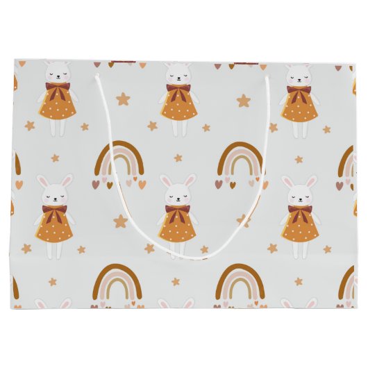 Boho Bunny Rabbit und Rainbow Große Geschenktüte (Rückseite)