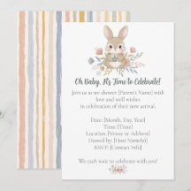 Boho Bunny Watercolor Stripe Baby Shower