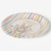 Boho Bunny Watercolor Stripe Plate Pappteller (Schrägansicht)