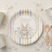 Boho Bunny Watercolor Stripe Plate Pappteller