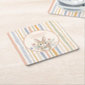 Boho Bunny Watercolor Stripe  Rechteckiger Pappuntersetzer (angewinkelt)