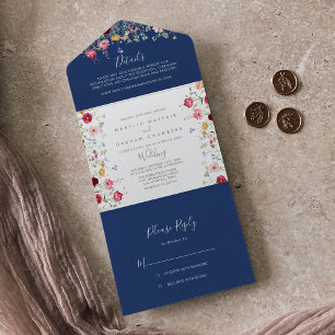Boho-Bunt-Blumen-Hochzeit All In One Einladung