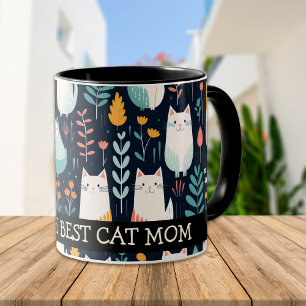 Boho-Bunte Katzen und Blätter Cat Mom Tasse
