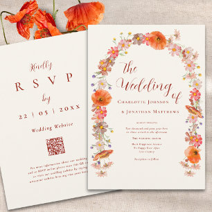 Boho Bunte Wildblumen-Hochzeit QR-Code Einladung