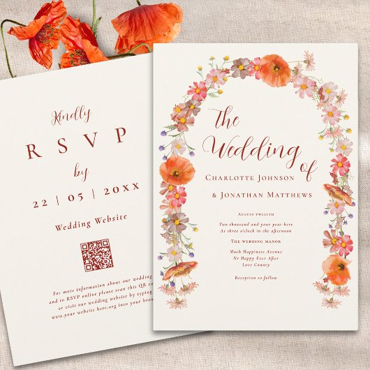 Boho Bunte Wildblumen-Hochzeit QR-Code Einladung