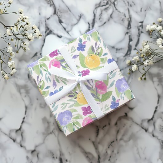 Boho Buntes Frühlings-Aquarell-Blumenmuster Geschenkpapier
