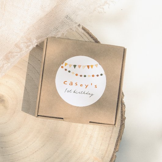 Boho Bunting Flags Gender Neutral Birthday Party Runder Aufkleber