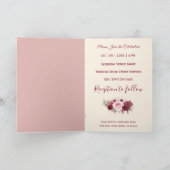 Boho Burgandy Wine Floral Elegant Custom Wedding Einladung (Innenseite)