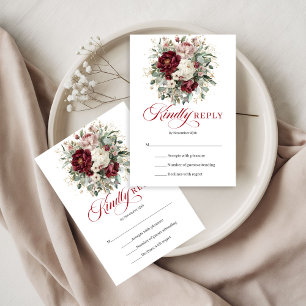 Boho Burgund Blumen Grün Gold Hochzeit RSVP  Karte