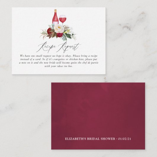 Boho Burgund Blumenstrauß Brautparty Begleitkarte (Vorne/Hinten)