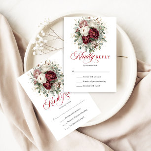 Boho Burgund-Eukalyptus-Blumen-Hochzeit-RSVP-Karte RSVP Karte