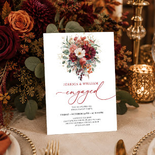 Boho-Burgund-Gold-Blumen-Grün-Hochzeits-Einladung Einladung