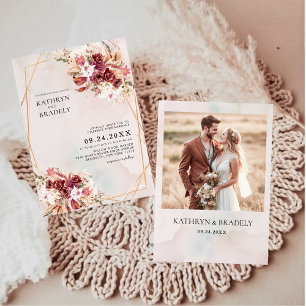 Boho-Burgund-Hochzeits-Blumenmuster-Einladung Einladung