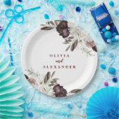 Boho Burgund Rose fallen Blumenzwiebelmarke Pappteller (Party)