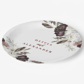 Boho Burgund Rose fallen Blumenzwiebelmarke Pappteller (Schrägansicht)