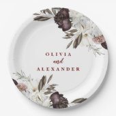 Boho Burgund Rose fallen Blumenzwiebelmarke Pappteller (Vorderseite)