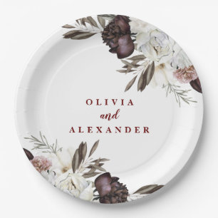 Boho Burgund Rose fallen Blumenzwiebelmarke Pappteller