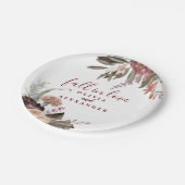 Boho Burgund Rose fallen in Liebe Blumenhochzeit Pappteller (Schrägansicht)