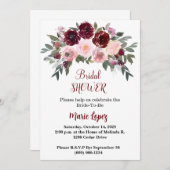 Boho Burgund und Blush Brautparty Einladung (Vorne/Hinten)