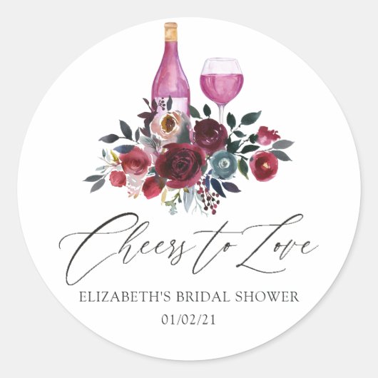 Boho Burgund und Navy Brautparty zur Weinprobe Runder Aufkleber (Vorderseite)