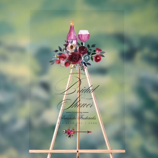 Boho Burgund und Navy Weinprobe Bridal Willkommen Acrylschild (Neutral)