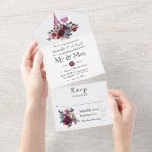 Boho Burgund und Navy Weinprobe Hochzeit All In One Einladung (Abreißen)