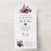 Boho Burgund und Navy Weinprobe Hochzeit All In One Einladung (Innen Boden)