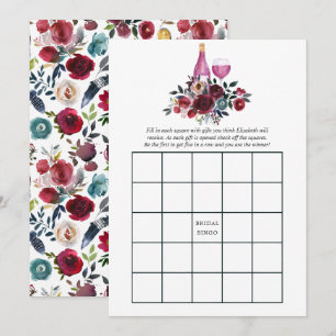 Boho-Burgund und Navy-Weinverkostung-Bridal Bingo Einladung