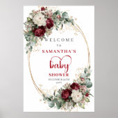 Boho Burgund Weinblumen-Babyshower-Willkommensschi Poster (Vorne)