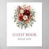 Boho-Burgunder-Blumen-Gästebuch 8x10 Tischplatte Poster (Vorne)