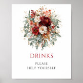 Boho-Burgunder-Blumen-Getränke-8x10-Tischschild Poster (Vorne)