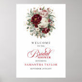 Boho Burgunder Blumen Grün Gold Willkommensposter Poster (Vorne)