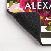 Boho Burgunder Blumen| Schwarzweiss-Streifen Mousepad (Ecke)