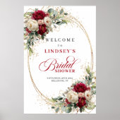 Boho Burgunder Florale Grünzeug Brautparty Willkom Poster (Vorne)