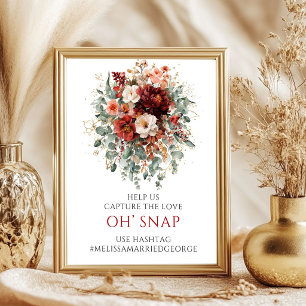 Boho-Burgunder-Herbst-Blumen Oh Snap-Tischschild Poster