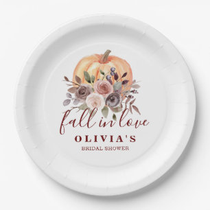 Boho Burgunder Herbst floral Kürbis Brautparty Pa Pappteller