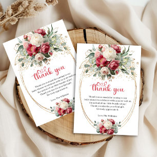 Boho-Burgunder-Rosa-Blumen-Baby-Shower-Dankeschön Dankeskarte